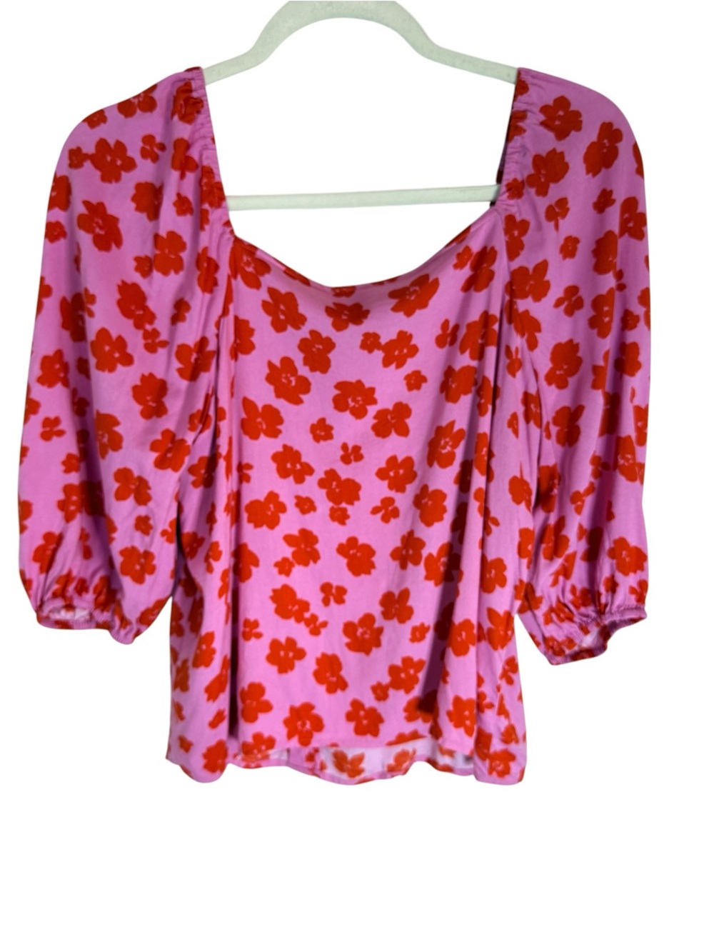 Sanctuary Pink Red Floral Button Front Puff Sleeve Blouse Medium - Picture 6 of 8